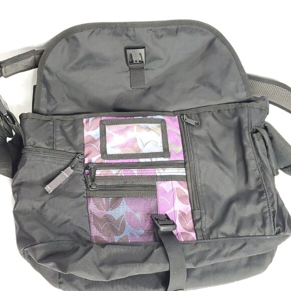 LL Bean Computer Messenger Bag Floral Black Purple Blue - Picture 6 of 9